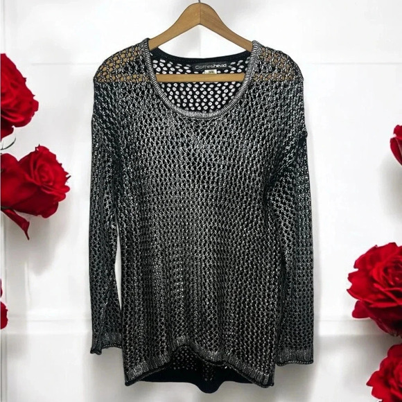Vintage 90s Y2K Whimsigoth Mesh Crochet Metallic Open Knit Weave Layering Top - Picture 10 of 11